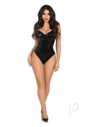 Leg Avenue Sequin Boned Snap Crotch Bodysuit Medium Black model showing off the shimmery design and structured fit.