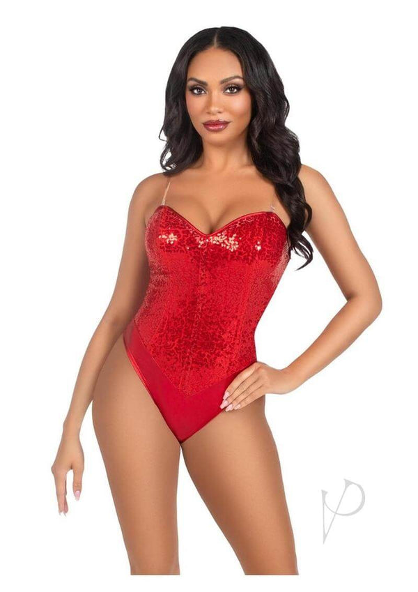 Sequin Bone Snap Bodysuit Strap Sm Red-0
