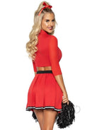Leg Avenue Varsity Babe 3 Piece Cheer Costume XSmall Red model showcasing the back view with pom poms.