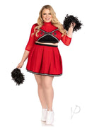 Leg Avenue Varsity Babe Cheerleader Costume 3X/4X Red featuring a fitted crop top, pleated skirt, and pom poms.