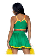 Leg Avenue Bring It Baddie 3 Piece Cheer Costume M/L Green back view showcasing the pleated skirt and cheer top.