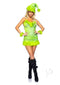 Leg Avenue Christmas Baddie Costume 3 Piece Set Large modeled by a woman in a festive green dress with fur trim.