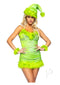 Leg Avenue Christmas Baddie Set 3 Piece XSmall Green worn by model featuring a fitted ruched dress and plush accessories.