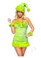 Leg Avenue Christmas Baddie Set 3 Piece XSmall Green model in festive outfit with green fur trim and hat.