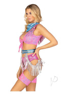 Leg Avenue 4 Piece Space Cowgirl Costume Small Multicolor featuring fringe details and bandana print.