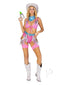 Leg Avenue Space Cowgirl Costume 4 Piece Set Medium in pink with metallic fringe and accessories for Halloween or themed events.