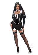 Leg Avenue Holy Hottie Nun Costume 2 Piece X Small featuring a sultry black garter dress with a spooky design.