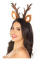 Woman wearing a charming fawn ear antler headband with realistic antlers and speckled ears. Perfect for costume parties.