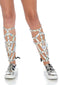 Leg Avenue Iridescent Studded Shin Guards OS Silver worn with stylish silver sneakers.