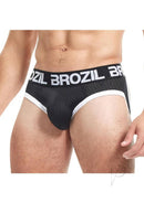 Brozil Ultra Sports Mesh Bulge Brief Large XLarge Black shown on a model, highlighting its comfort and design.