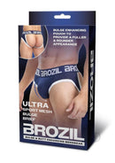 Brozil Ultra Sports Mesh Bulge Brief Blue Small Medium packaging showcasing design and features for men's underwear.