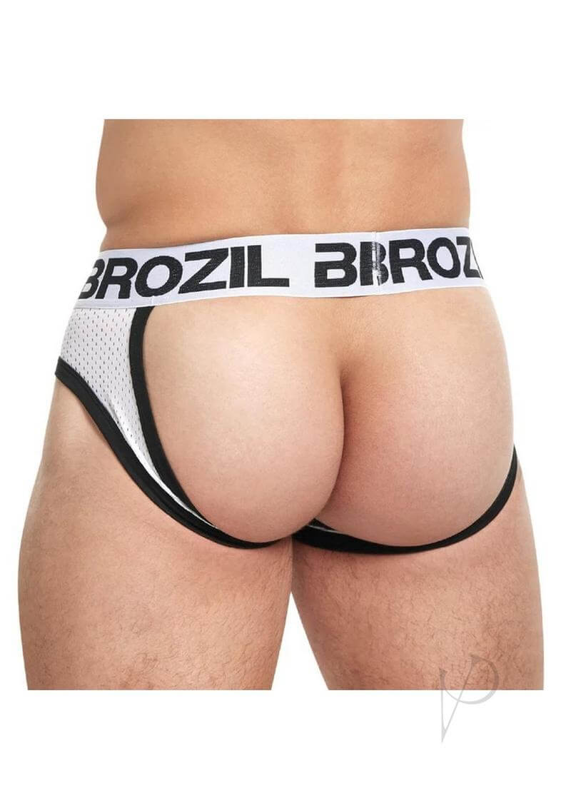 Brozil Ultra Sports Mesh Bulge Brief Large XLarge White, showcasing the rear view for enhanced support and style.