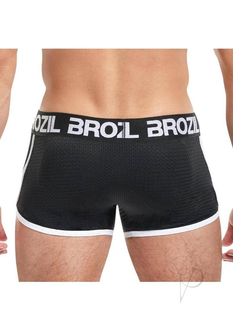 Brozil Ultra Glute and Bulge Enhancing Mesh Trunk S M Black view showcasing the back detail and fit.