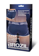 Brozil Ultra Glute and Bulge Mesh Trunk Blue Small Medium packaging showcasing bulge enhancing features.