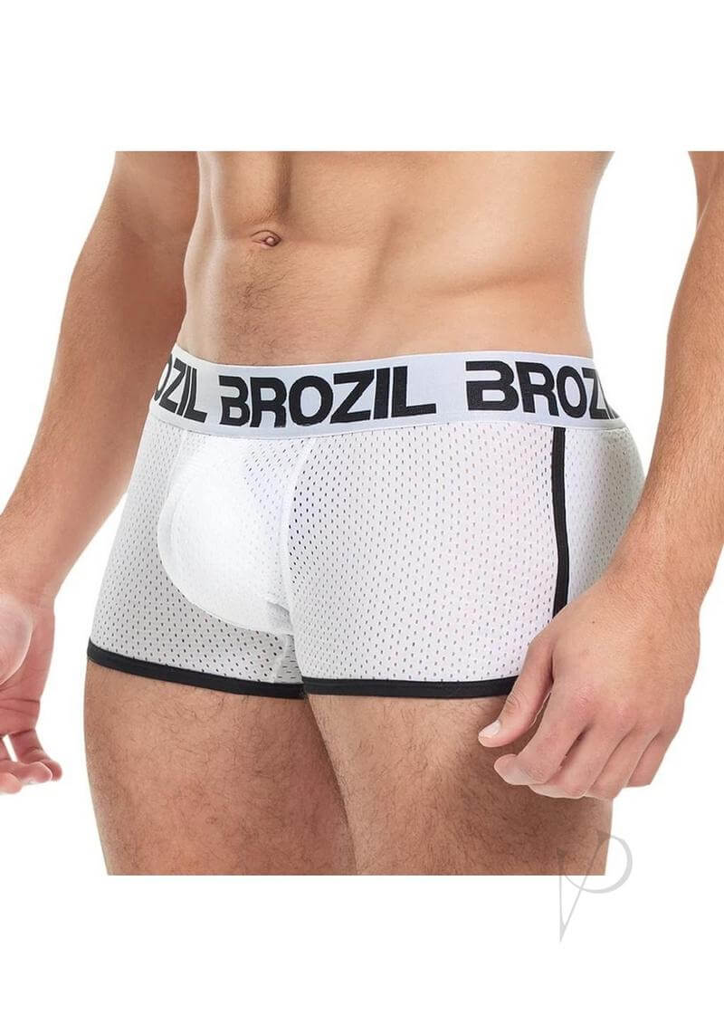 Brozil Ultra Glute and Bulge Enhancing Mesh Trunk L XL White showing front view with mesh design.