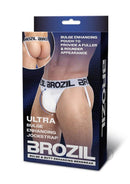 Brozil Ultra Bulge Enhancing Jockstrap White Large XLarge packaging displaying bulge enhancing design.