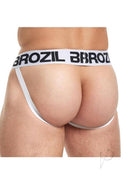 Brozil Ultra Bulge Enhancing Jockstrap White Large XLarge showcasing the back view and logo details.