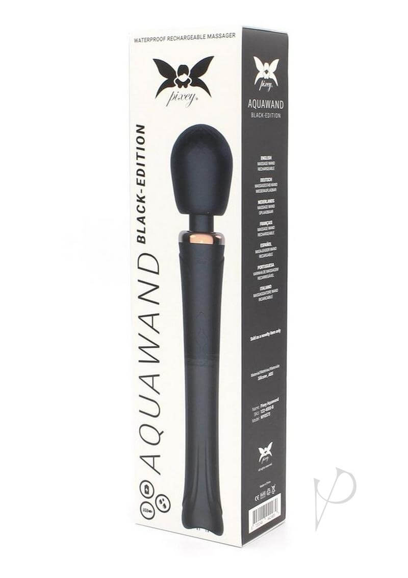 Pixey Aquawand Body Wand Black Edition packaging featuring a waterproof massager design.