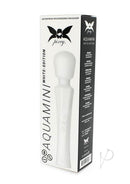 Pixey Aquamini Rechargeable Silicone Body Wand White Edition packaging with waterproof design and control features.