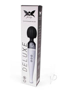 Pixey Deluxe Rechargeable Wand Silver in elegant packaging, showcasing powerful full-body massager features.