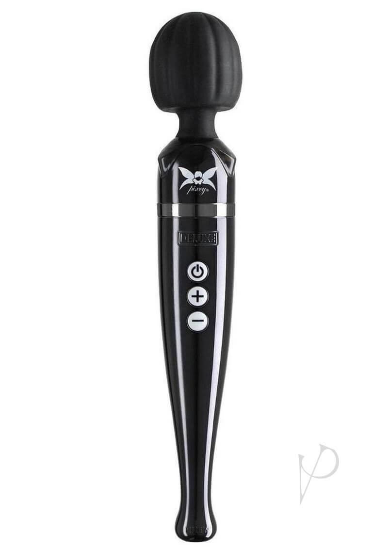 Pixey Deluxe Rechargeable Wand Black Chrome - luxurious wand massager with intense vibrations.