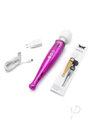 Pixey Deluxe Rechargeable Wand Pink Chrome with charger, manual, and USB cable for intense pleasure.
