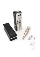 Pixey Hammerhead Rechargeable Wand Rose Gold with packaging and charger, offering powerful massage features.