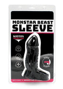 Monstar Beast Silicone Penis Sleeve Black in its packaging, showing premium enhancement features.