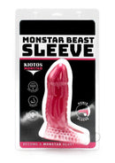 Monstar Beast Silicone Penis Sleeve Pink White packaging showing a pink silicone pleasure sleeve for enhanced stimulation.