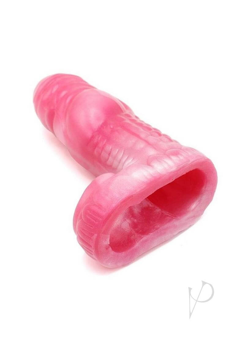 Monstar Beast Silicone Penis Sleeve 06 Pink White premium enhancement toy in striking pink and white color.