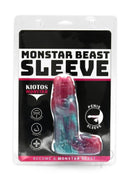Monstar Beast Silicone Penis Sleeve 07 Pink Blue packaging showcasing its vibrant design and features.