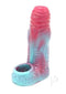 Monstar Beast Silicone Penis Sleeve 07 Pink Blue in vibrant pink and blue colors, showcasing a realistic design.