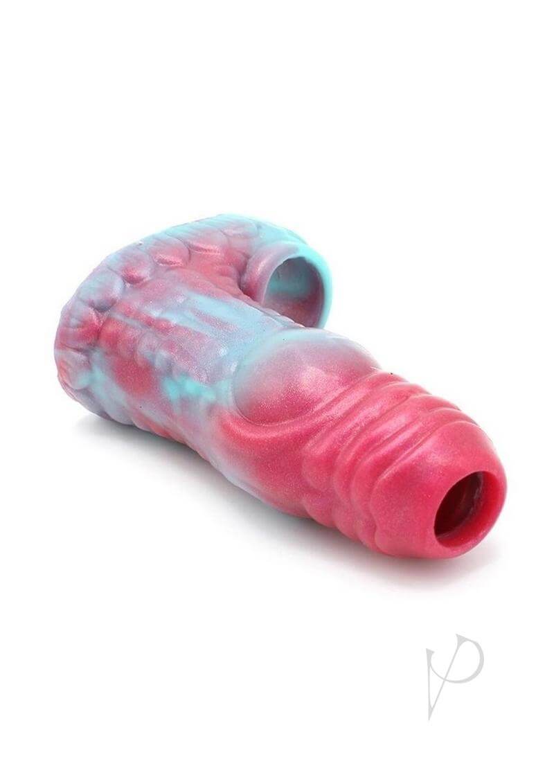 Monstar Beast Silicone Penis Sleeve 07 Pink Blue on a white background showcasing its realistic texture and vibrant colors.