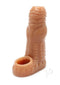 Monstar Beast Silicone Penis Sleeve 08 Vanilla on display with ball stretcher hole for enhanced pleasure.