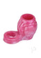 Monstar Beast Silicone Penis Sleeve 13 Pink White showcasing soft, flexible design with built-in ball stretcher hole.