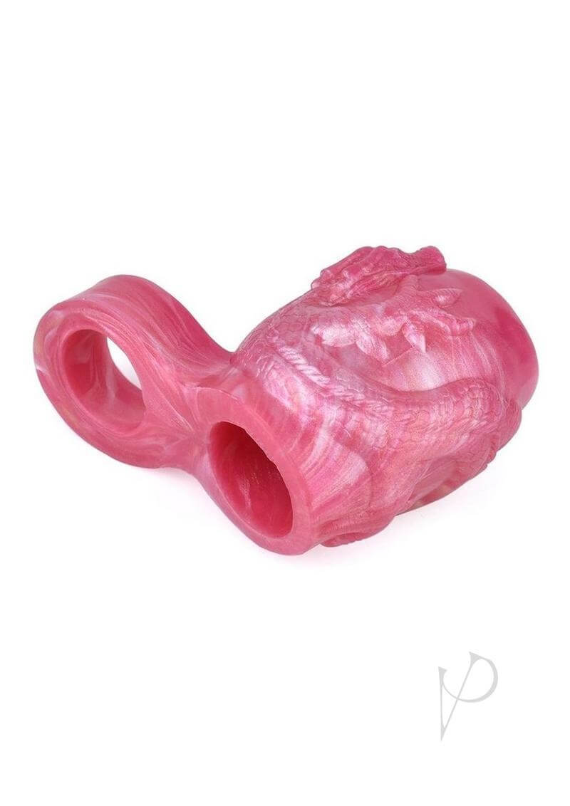 Monstar Beast Silicone Penis Sleeve 14 Pink with unique ball stretcher hole, designed for enhanced pleasure.