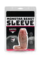 Monstar Beast Silicone Penis Sleeve Caramel packaging with label and product features shown.