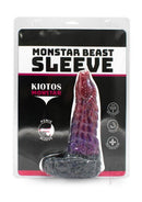 Monstar Beast Silicone Penis Sleeve Purple in packaging showcasing its unique design and features.
