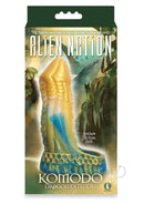 Alien Nation Komodo Silicone Penis Extender Green and Gold packaging with fantasy design and textured details.