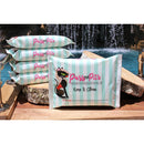 Puss and Pits Wipes 15 Pack, premium feminine wipes for freshening up, displayed beside a water feature.