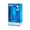 b Vibe Vibrating Snug Plug 3 Weighted Silicone Anal Plug Blue in packaging showcasing its design and features.