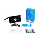 b Vibe Vibrating Snug Plug 3 Weighted Silicone Anal Plug Blue packaging and contents displayed on white background.