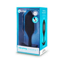 b-Vibe Vibrating Snug Plug 5 Weighted Anal Plug Black in packaging with blue accents and usage details.