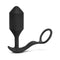 b-Vibe Vibrating Snug and Tug Weighted Anal Plug XL Black with ergonomic design for simultaneous stimulation.