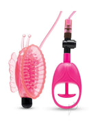 Lux Fetish Vibrating Butterfly Pussy Pump Pink and Black with butterfly-shaped cup and suction feature.