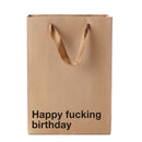 Wood Rocket Happy Fucking Birthday Gift Bag with bold lettering on Kraft paper.