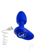Oh My Gem Mystery Silicone Anal Plug Sapphire Blue with charger, designed for comfortable anal play and seven vibration settings.