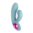 FemmeFunn Cora Thumping Dual Stimulation Vibrator Light Blue showcased from the side, featuring dual motor design.