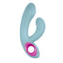 FemmeFunn Cora Thumping Dual Stimulation Vibrator Light Blue featuring a sleek design with dual motors for pleasure.