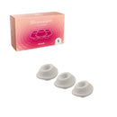 Womanizer 3-Pack Type A Stimulation Heads Warm Gray Small in soft silicone for comfort and a fresh air pulse experience.